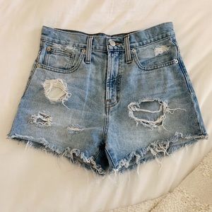 madewell high waisted denim shorts